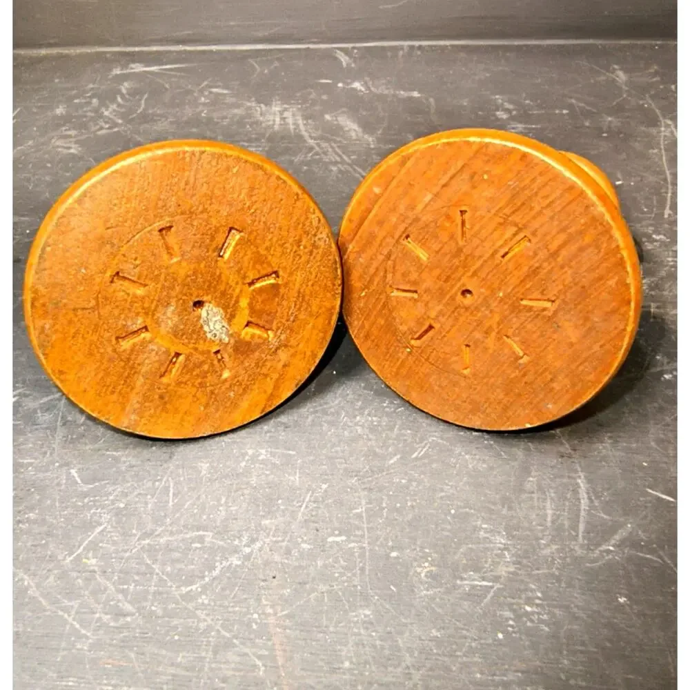 1996.  Pair Vintage  Hand Turned Wooden Candlestick Holders Round Base